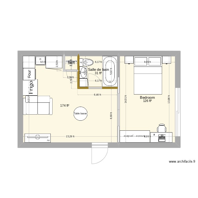 maple garage. Plan de 4 pièces et 31 m2