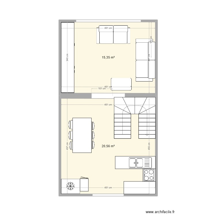 Salon-Briand. Plan de 2 pièces et 36 m2