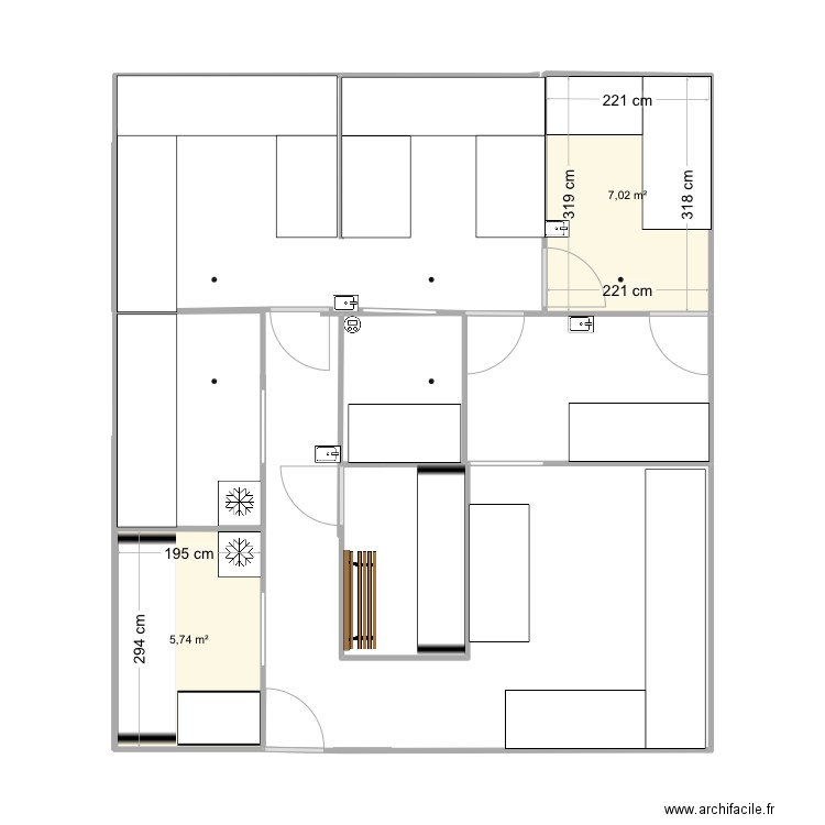 Labo . Plan de 2 pièces et 13 m2