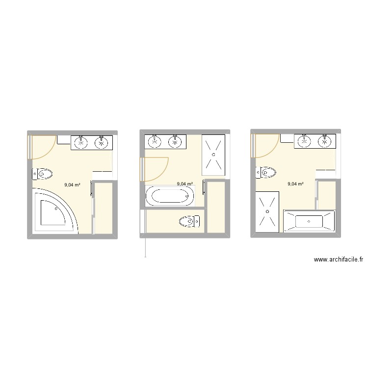 Salle de bain. Plan de 3 pièces et 27 m2