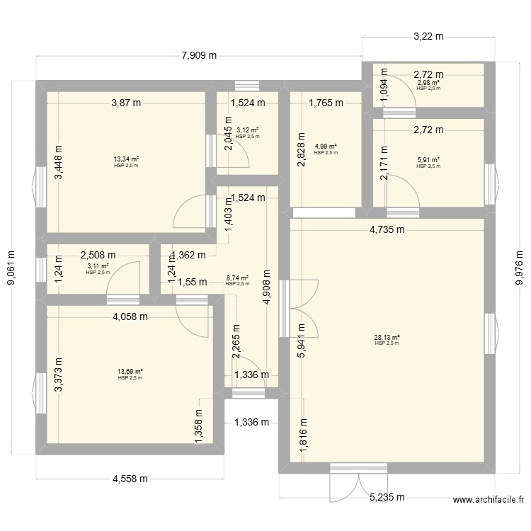 a ka. Plan de 9 pièces et 84 m2