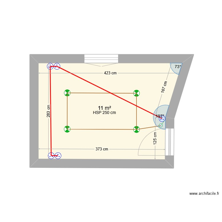 Chambre 1. Plan de 1 pièce et 11 m2