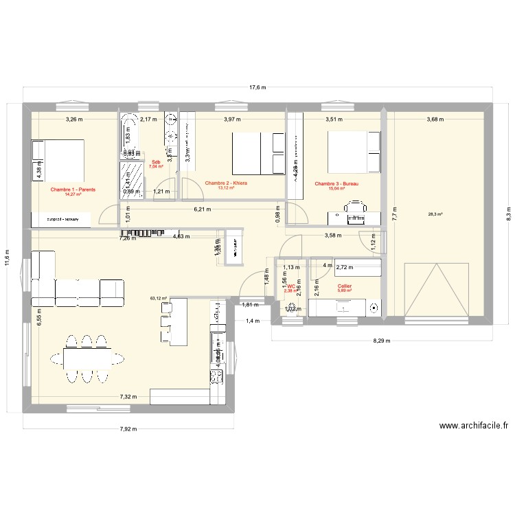 Maison Cessieu version 3. Plan de 8 pièces et 149 m2