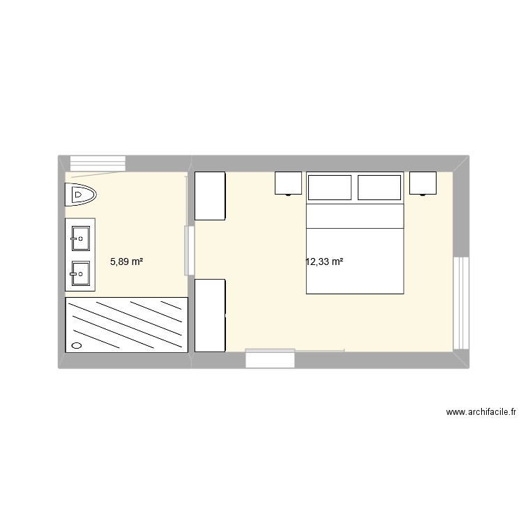 Chambre_v2. Plan de 2 pièces et 18 m2