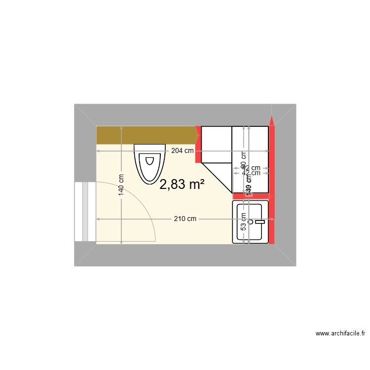 sdb rdc 3. Plan de 1 pièce et 3 m2