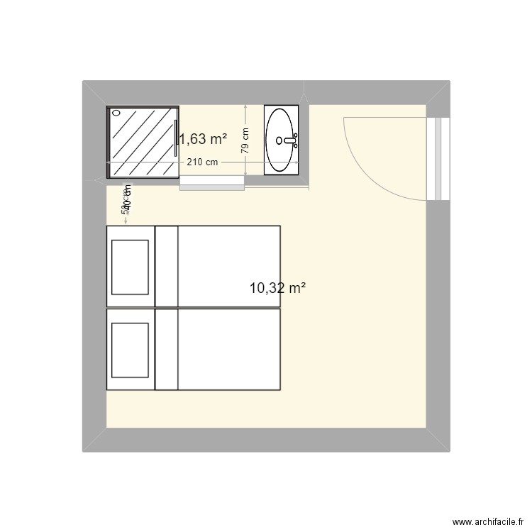 ch tio. Plan de 2 pièces et 12 m2