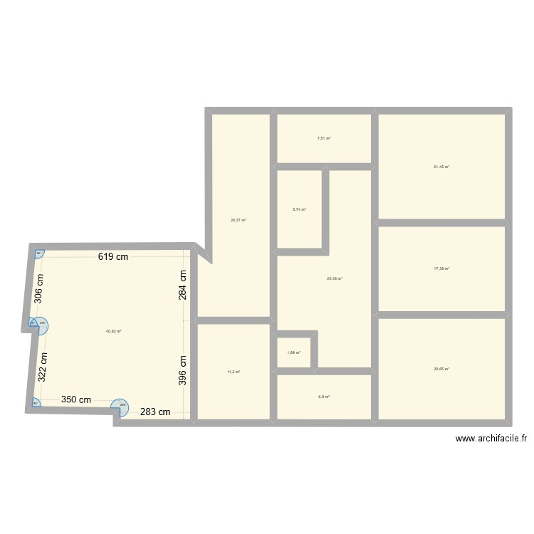 appart. Plan de 11 pièces et 174 m2