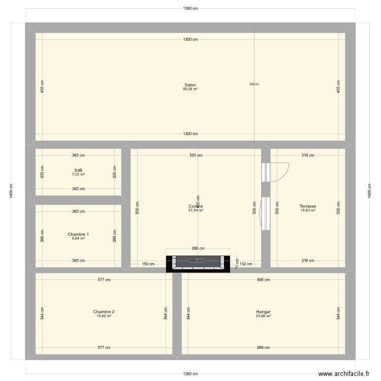 Maison Guiraudis. Plan de 7 pièces et 163 m2