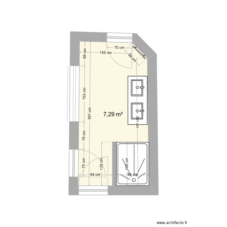 SDB Nadia. Plan de 1 pièce et 7 m2