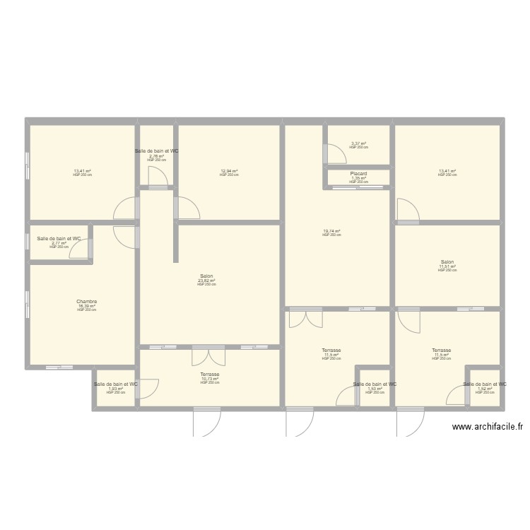 doul law. Plan de 17 pièces et 160 m2