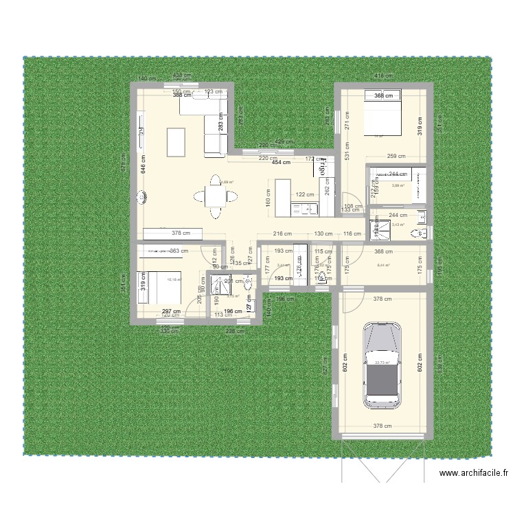 90m2 + garage 22m2. Plan de 9 pièces et 112 m2