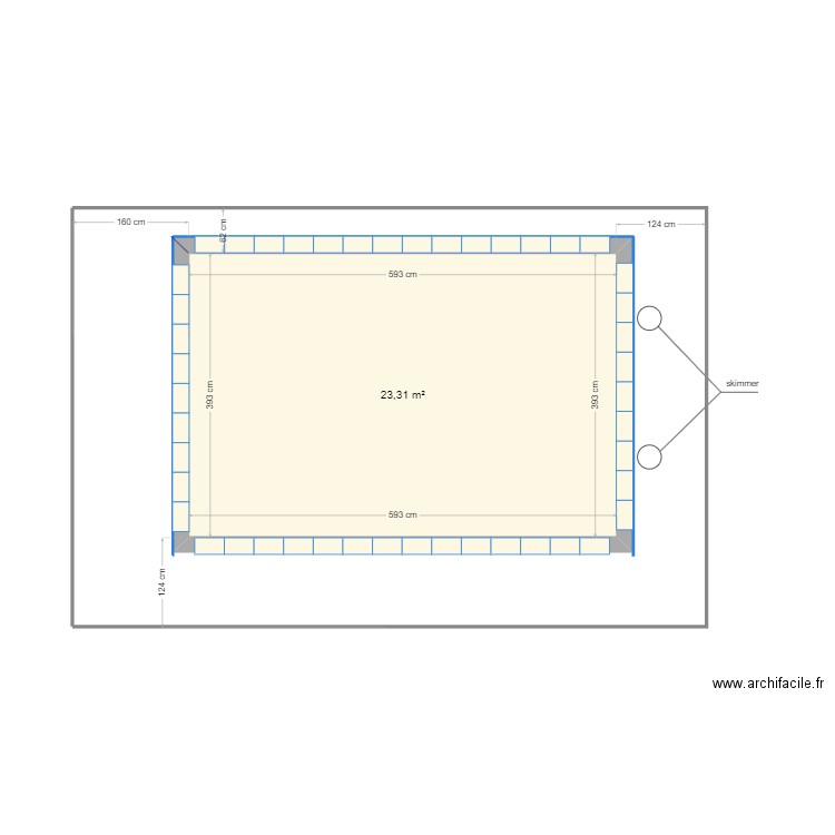 plan plages piscine. Plan de 1 pièce et 23 m2