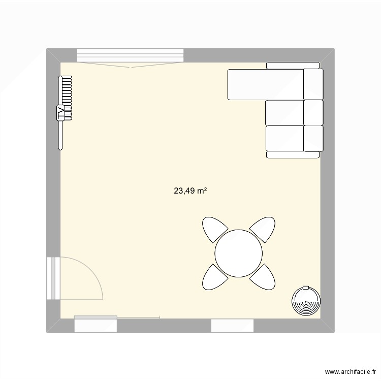 Salon. Plan de 1 pièce et 23 m2