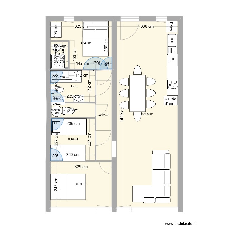 plan la joue 1 ouverture. Plan de 8 pièces et 65 m2