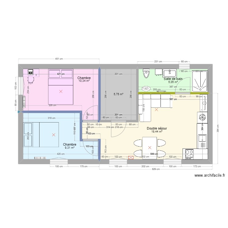 1etage Riec. Plan de 5 pièces et 50 m2