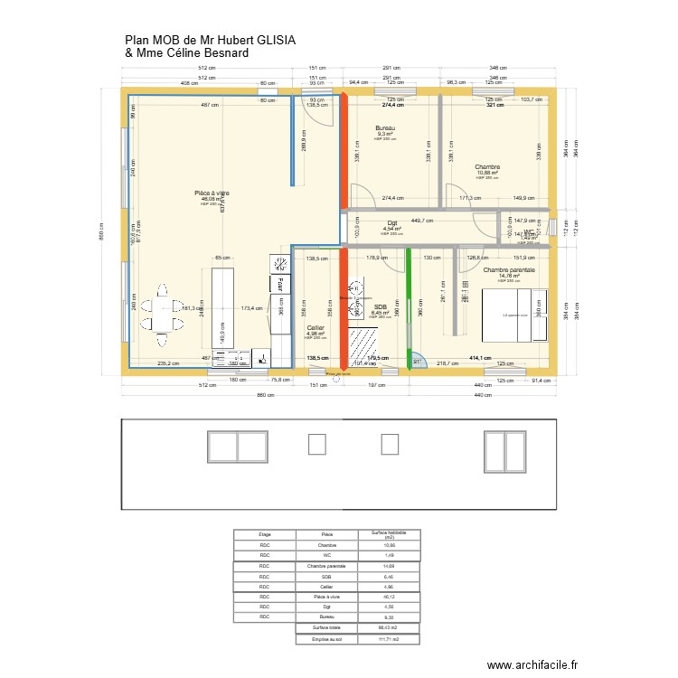 plan meublé 2. Plan de 8 pièces et 98 m2