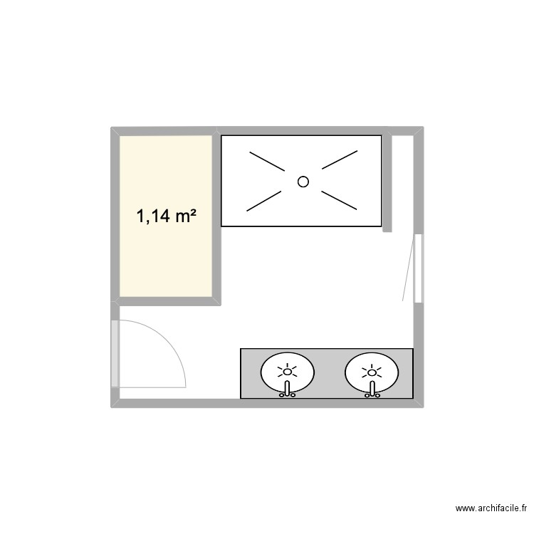  salle de Bain. Plan de 1 pièce et 1 m2