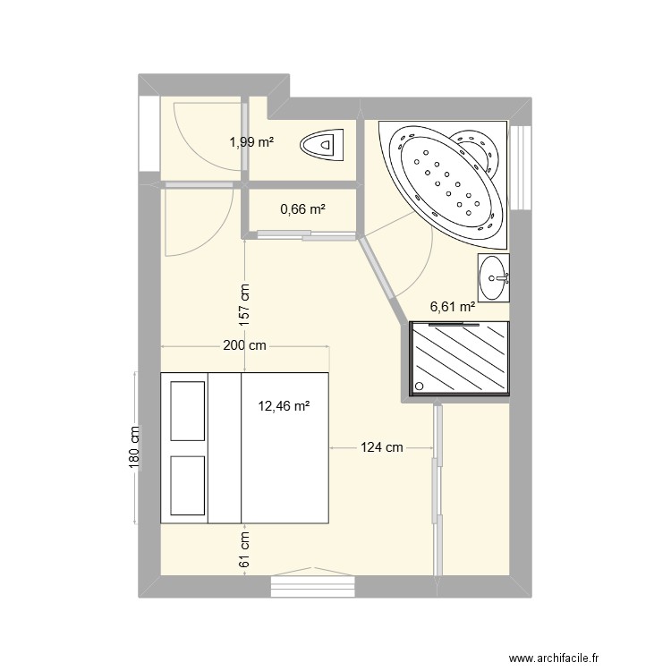 chambre parentale V1. Plan de 4 pièces et 22 m2