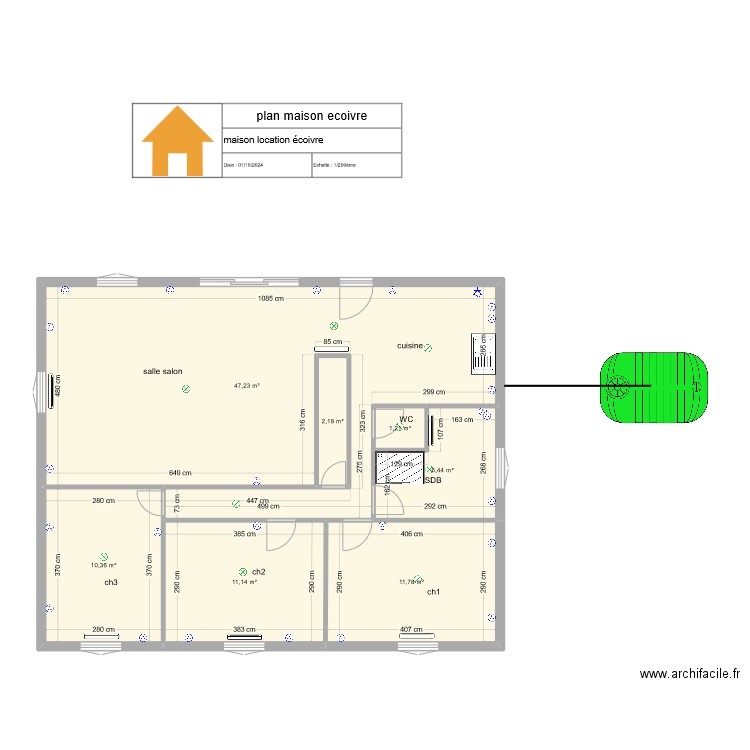 maison écoivre Vervelle. Plan de 7 pièces et 90 m2