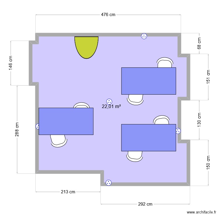 Bureau ELKI Bureau Haut 107cm. Plan de 1 pièce et 22 m2