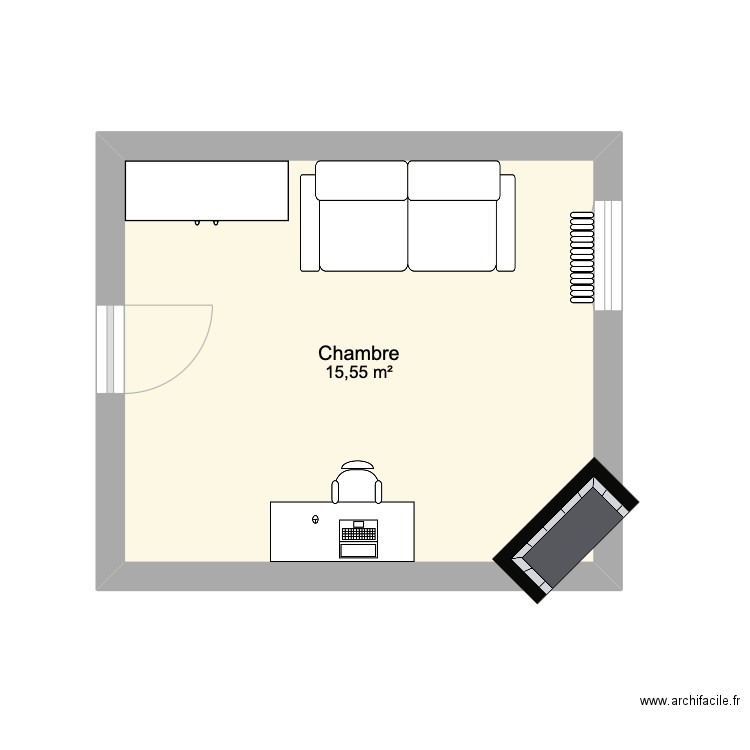 chambre 2. Plan de 1 pièce et 16 m2