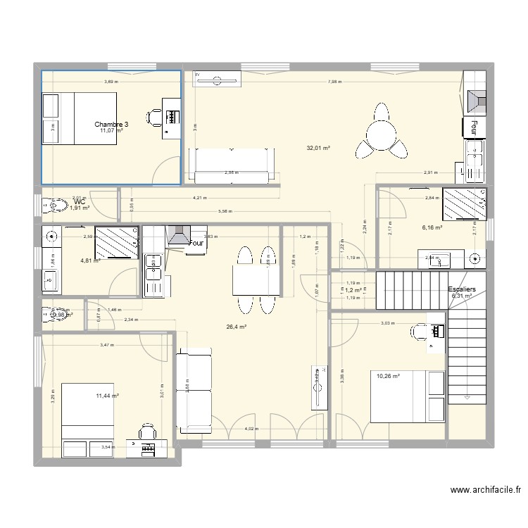 Locaux Saumur - Etage projet aménagement T2+T3 V.21. Plan de 11 pièces et 113 m2