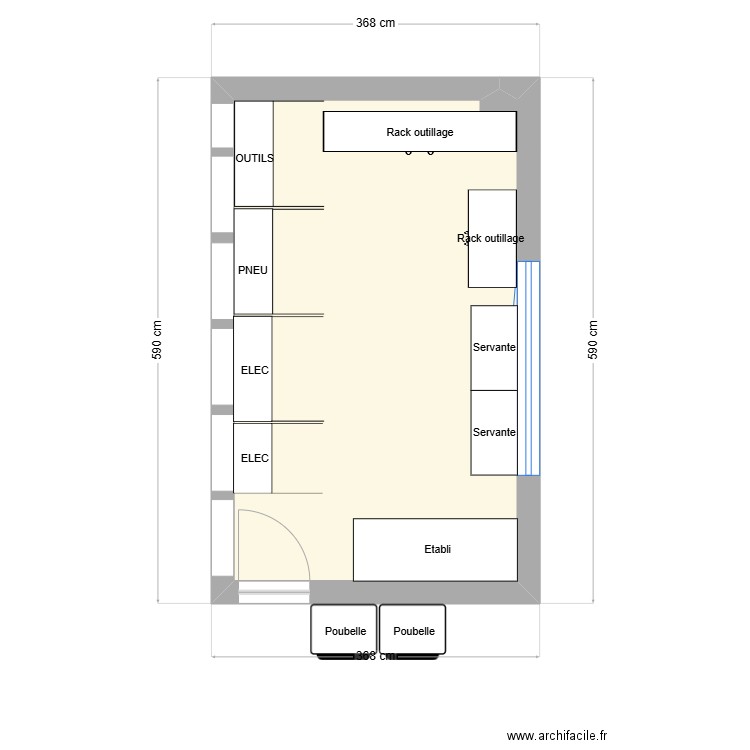 local V3. Plan de 1 pièce et 17 m2