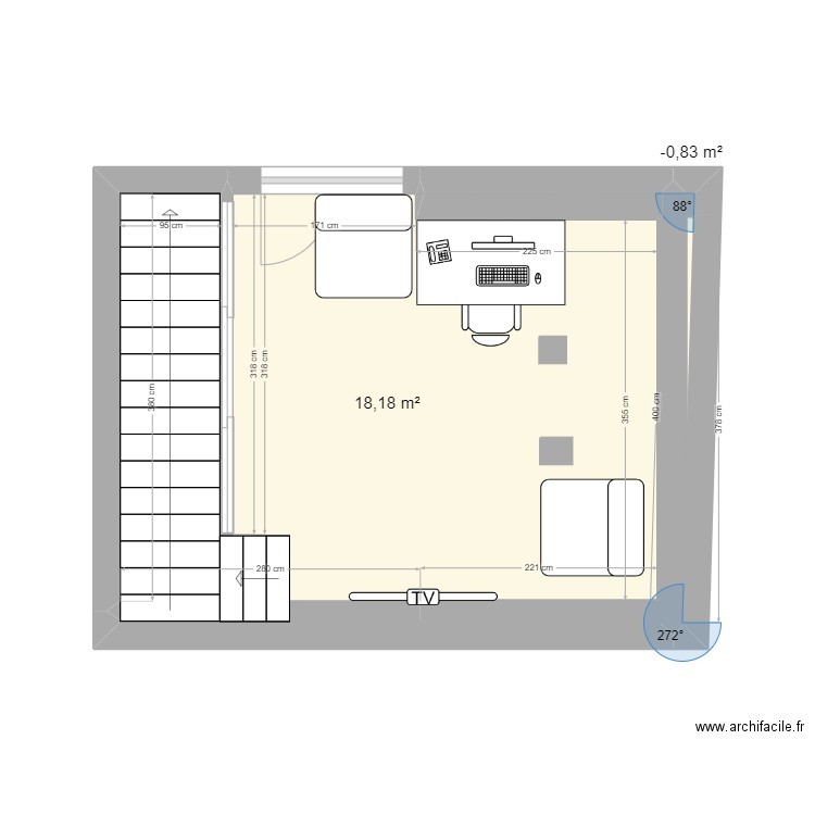 cave. Plan de 2 pièces et 18 m2