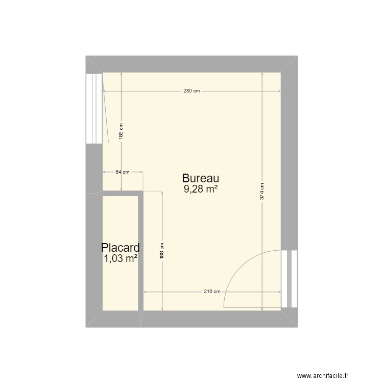 Bureau Linéadour. Plan de 2 pièces et 10 m2