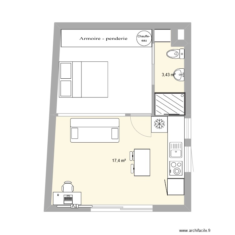 Appart Merwane. Plan de 2 pièces et 21 m2