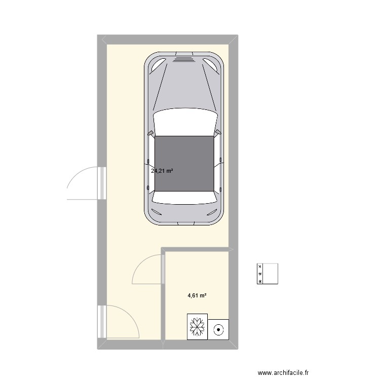 garage. Plan de 2 pièces et 29 m2