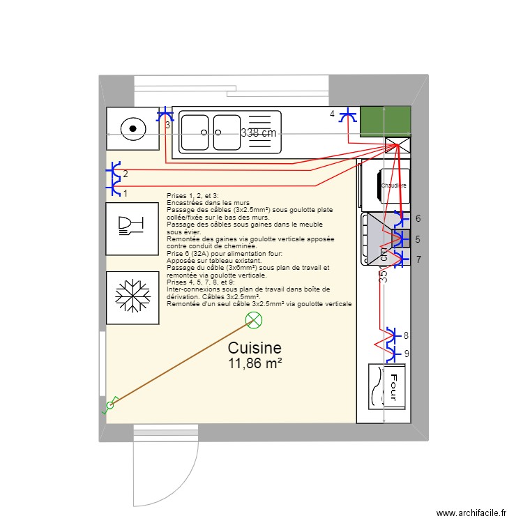 Plan cuisine_Premier étage_Electricité. Plan de 1 pièce et 12 m2