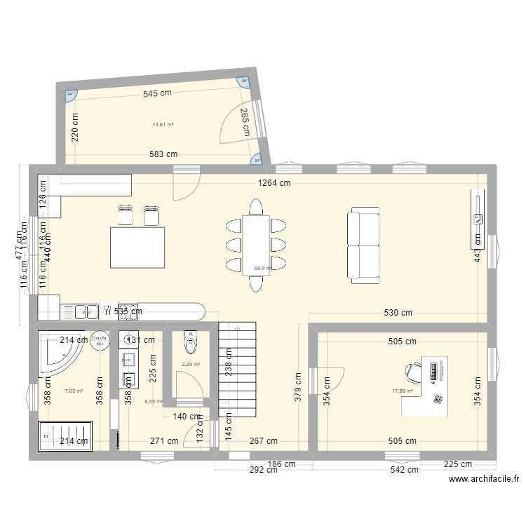 maison RDC. Plan de 6 pièces et 117 m2