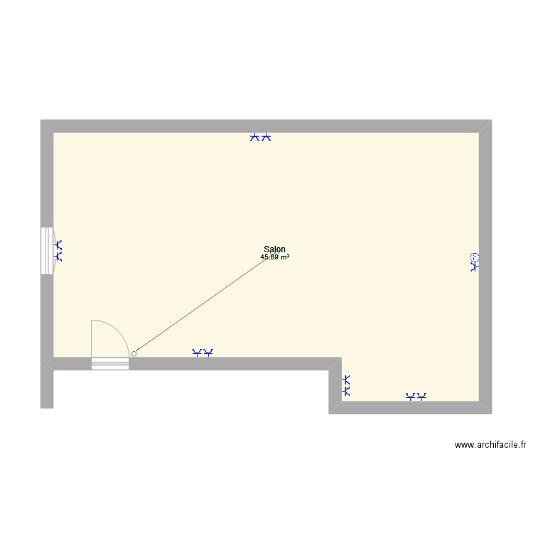 pavT7. Plan de 1 pièce et 46 m2