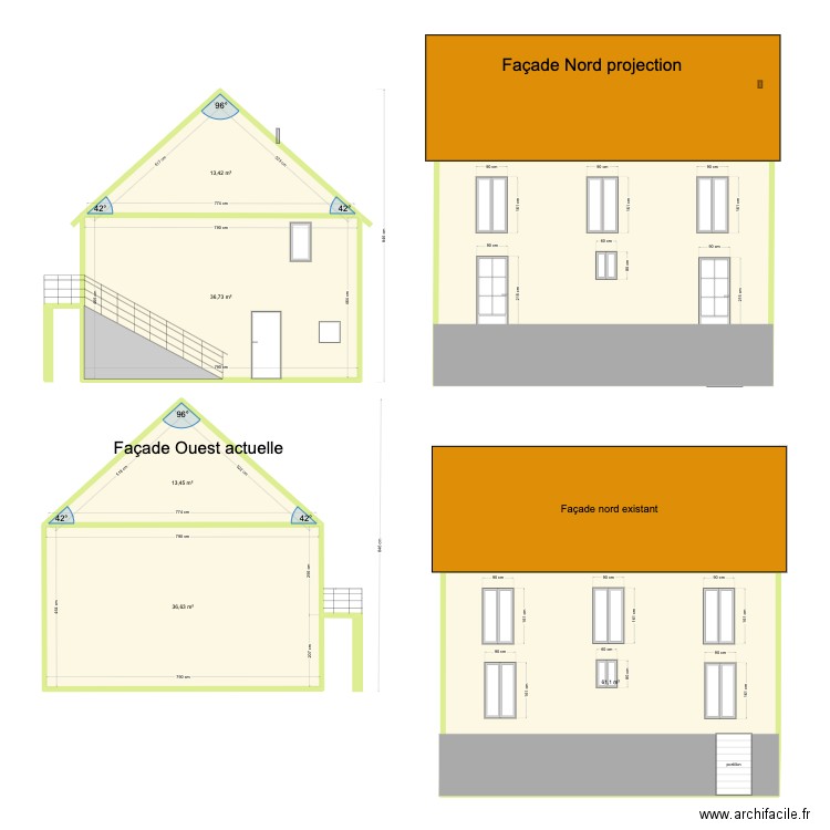 Plan de facade  . Plan de 6 pièces et 222 m2