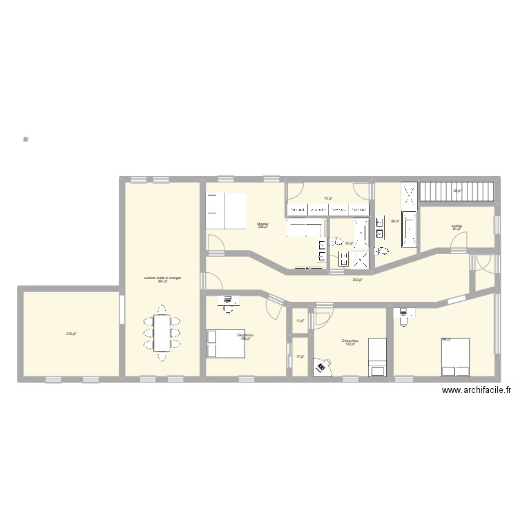 Planta 1.111. Plan de 14 pièces et 178 m2