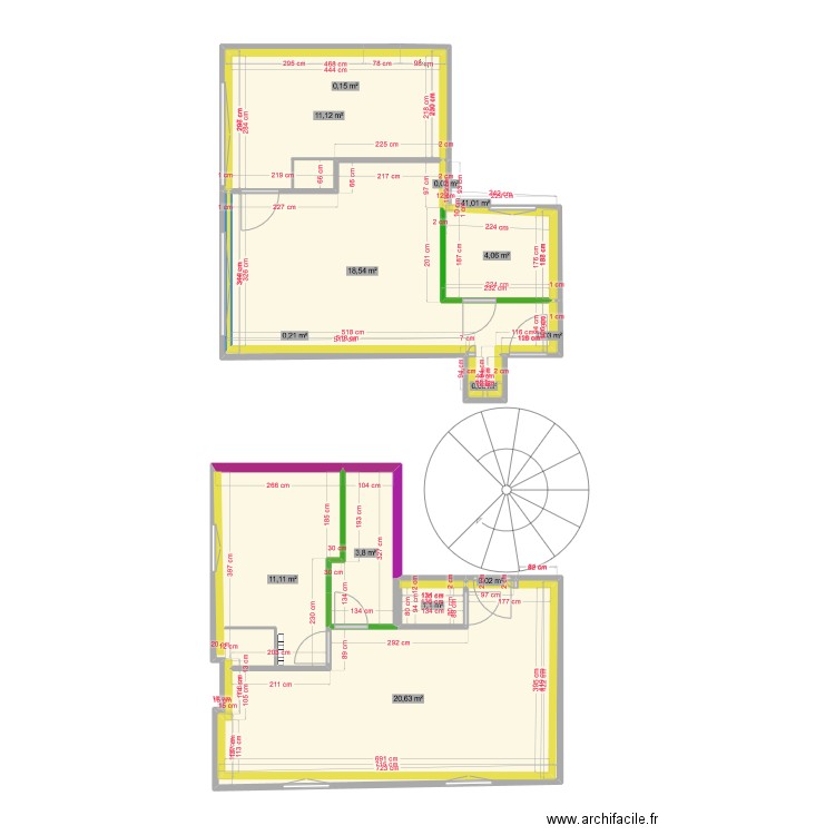 19 TIVOLI Entresol PLATRERIE v1. Plan de 14 pièces et 71 m2