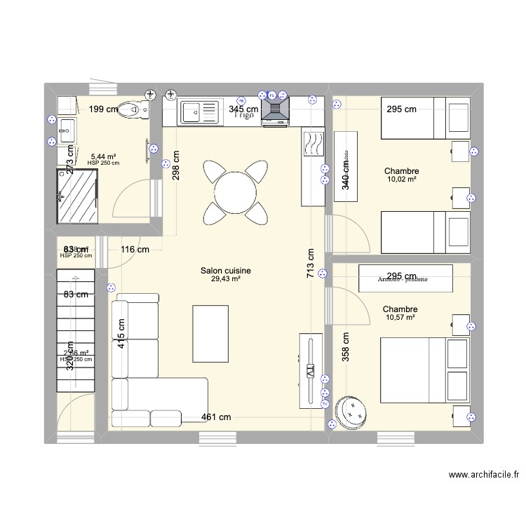 Comble AIRBNB. Plan de 6 pièces et 59 m2