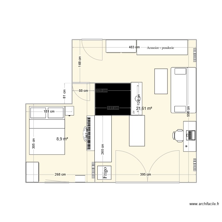 Plan accurate appart. Plan de 3 pièces et 32 m2