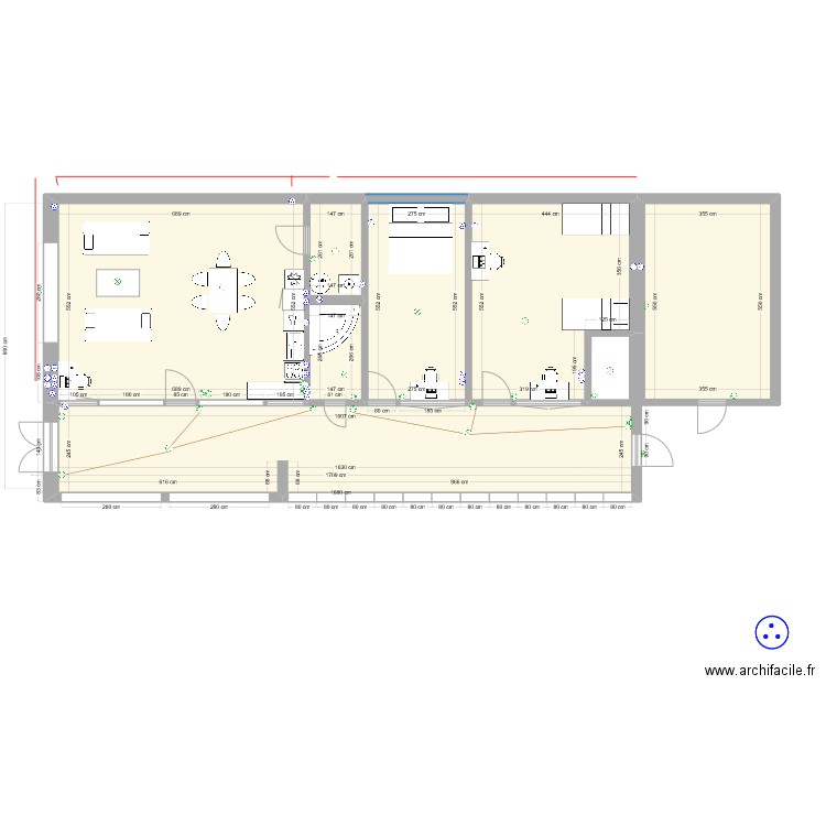 Plomberie final. Plan de 7 pièces et 142 m2