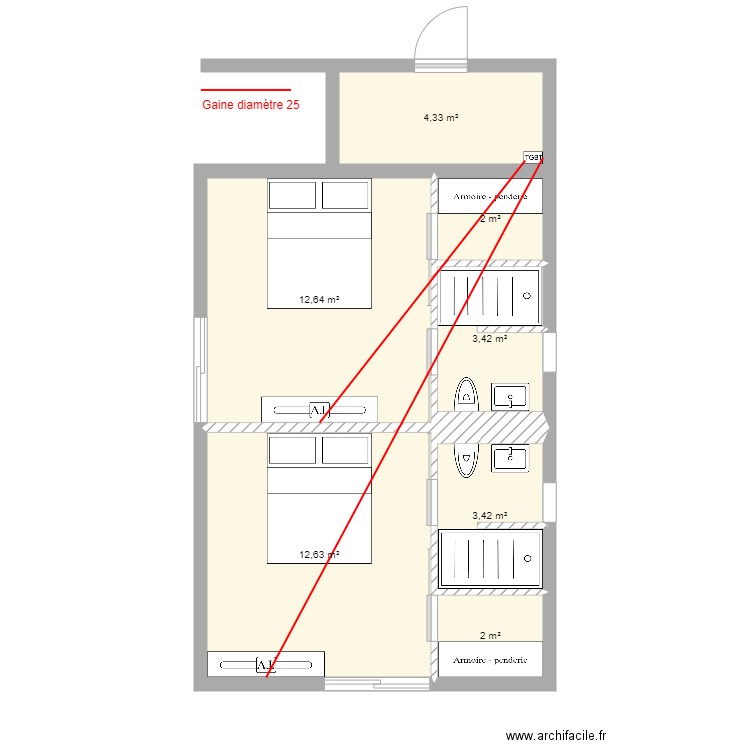 Corse chambre ami RJ et TV. Plan de 7 pièces et 40 m2