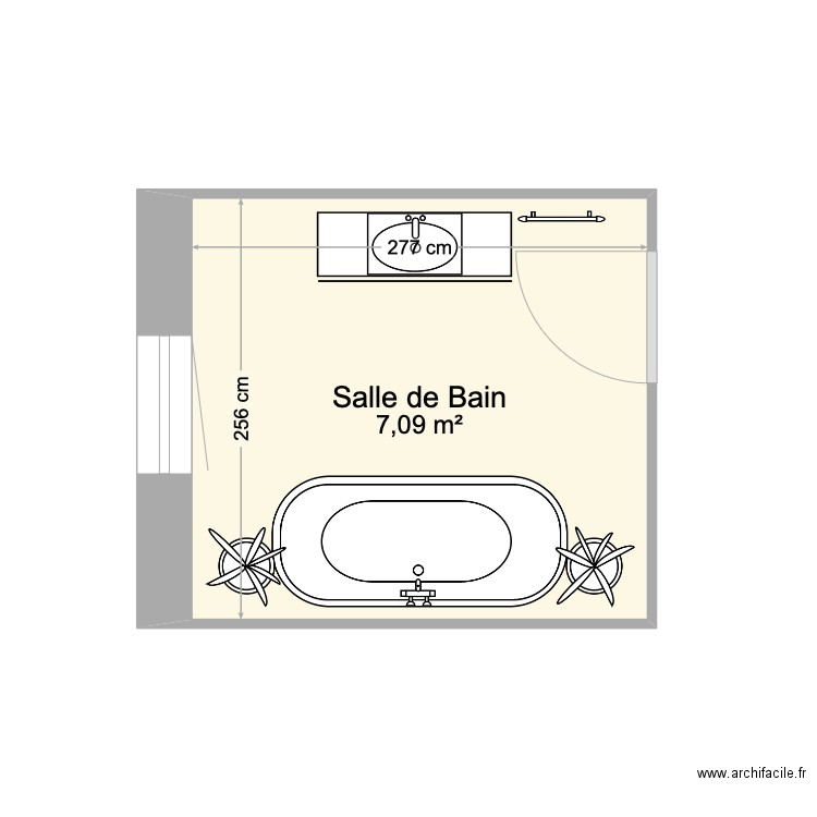 Salle de bain. Plan de 1 pièce et 7 m2