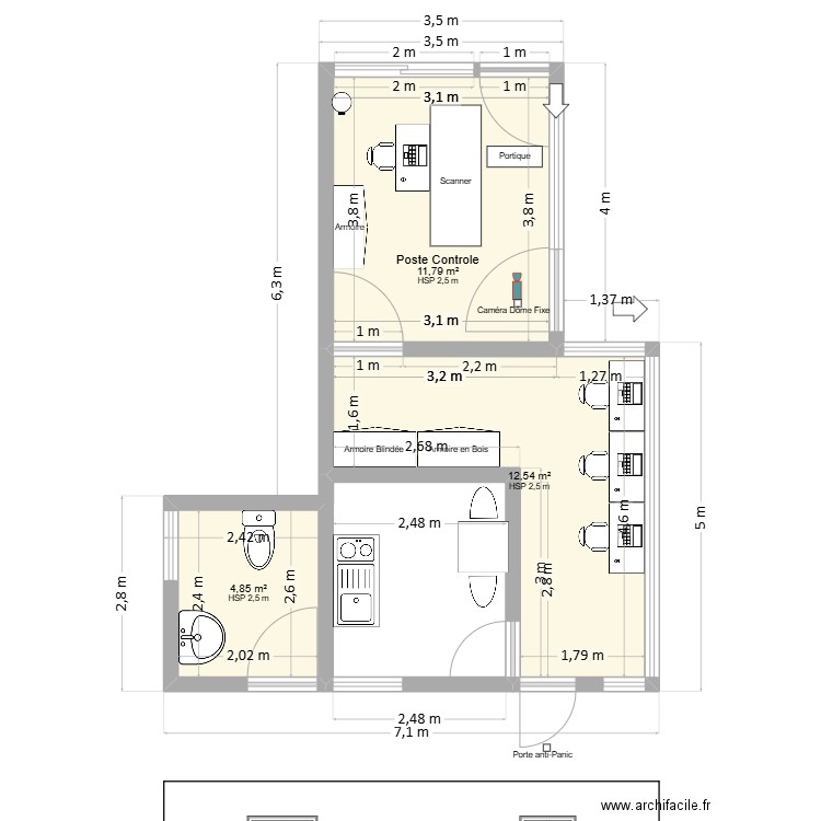 Poste TGT. Plan de 3 pièces et 29 m2