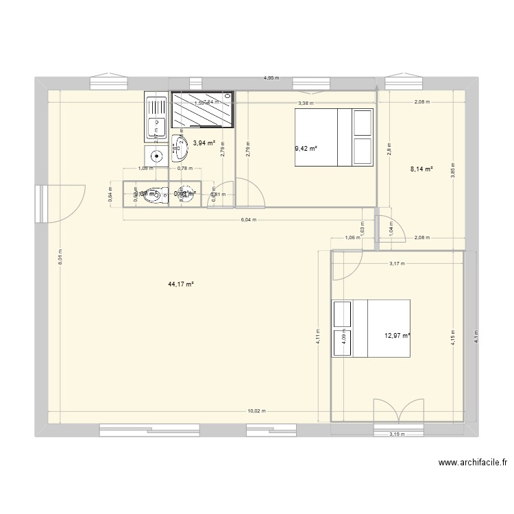 lolo et dada. Plan de 7 pièces et 80 m2