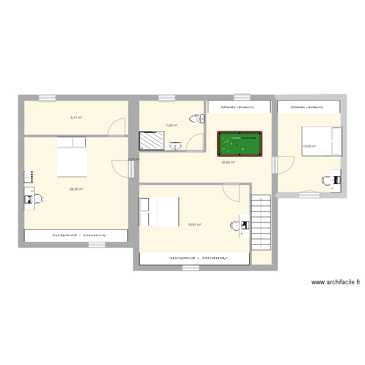 langatre futur etage. Plan de 7 pièces et 94 m2