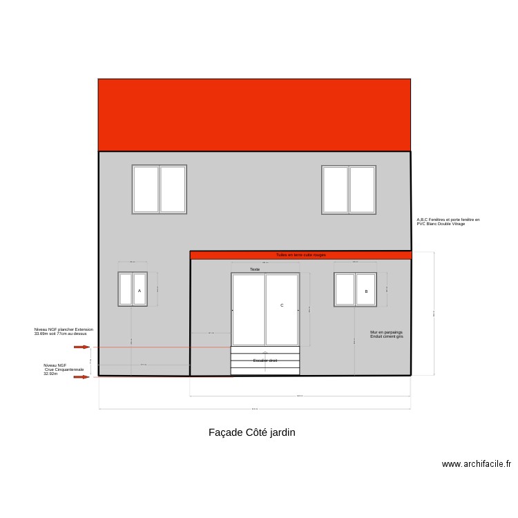 plan de façade. Plan de 2 pièces et 60 m2