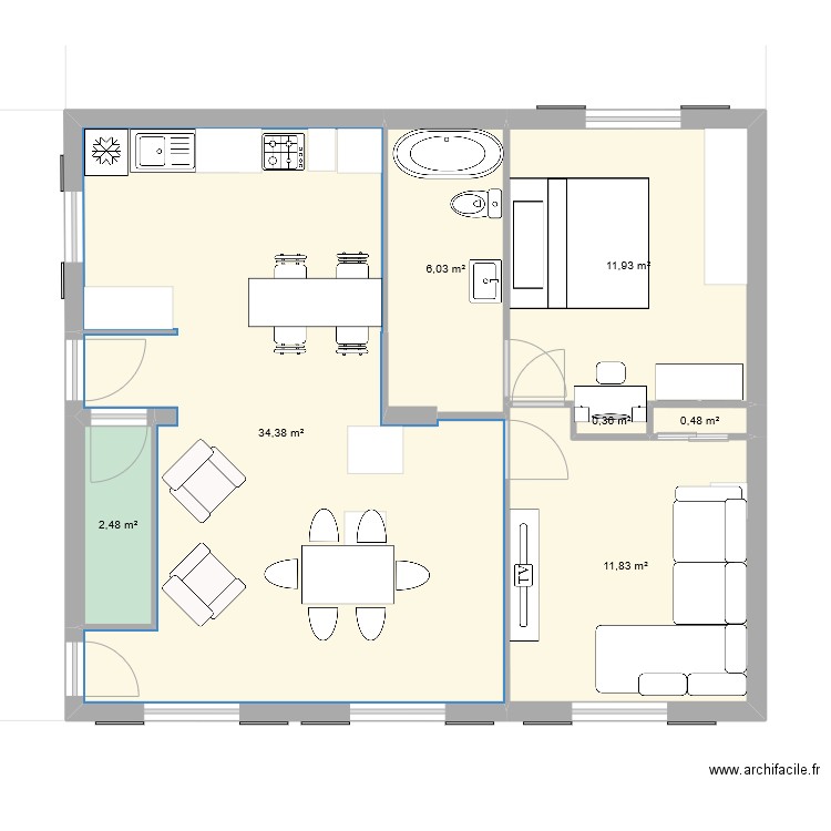 1er etage apres transformations 2025. Plan de 7 pièces et 67 m2