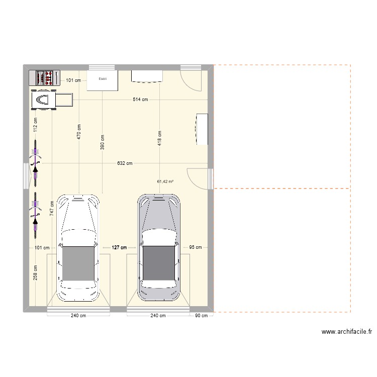 Garage 2. Plan de 1 pièce et 61 m2