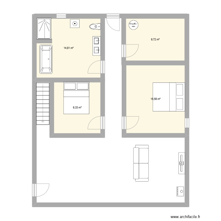 rez chaussez. Plan de 4 pièces et 49 m2