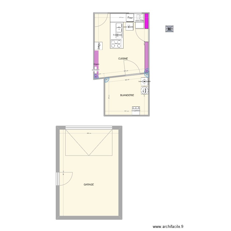 CUISINE. Plan de 3 pièces et 59 m2